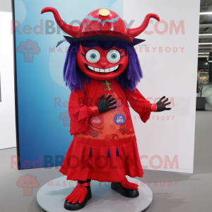 nan Demon mascot costume character dressed with a Culottes and Hat pins