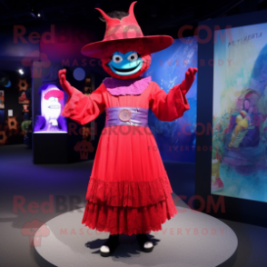 nan Demon mascot costume character dressed with a Culottes and Hat pins