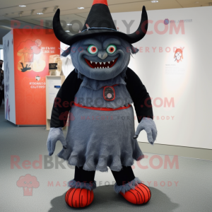 nan Demon mascot costume character dressed with a Culottes and Hat pins