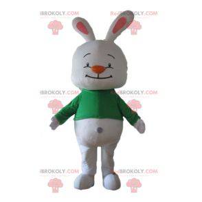 Mascotte de gros lapin blanc avec un t-shirt vert -