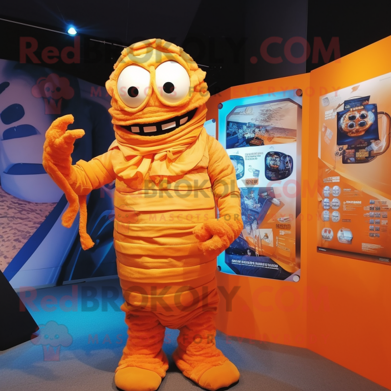 Orange Mummy mascot costume character dressed with a Vest and Watches