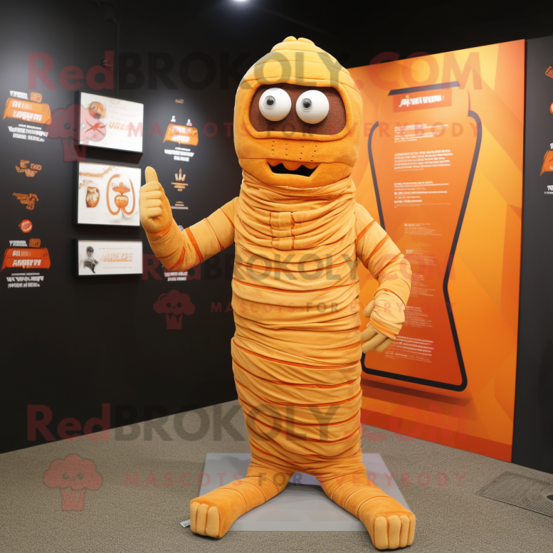 Orange Mummy mascot costume character dressed with a Vest and Watches