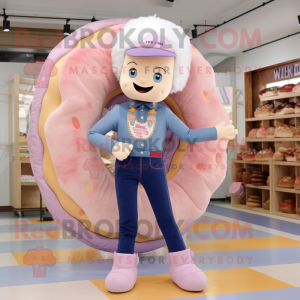 nan Donut mascot costume character dressed with a Bootcut Jeans and Hair clips