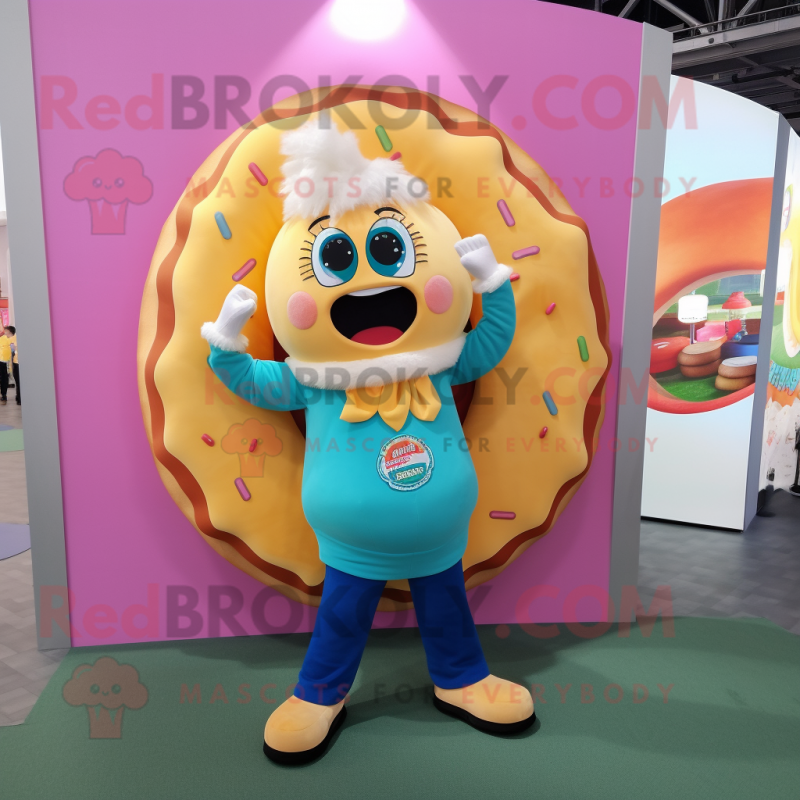 nan Donut mascot costume character dressed with a Bootcut Jeans and Hair clips