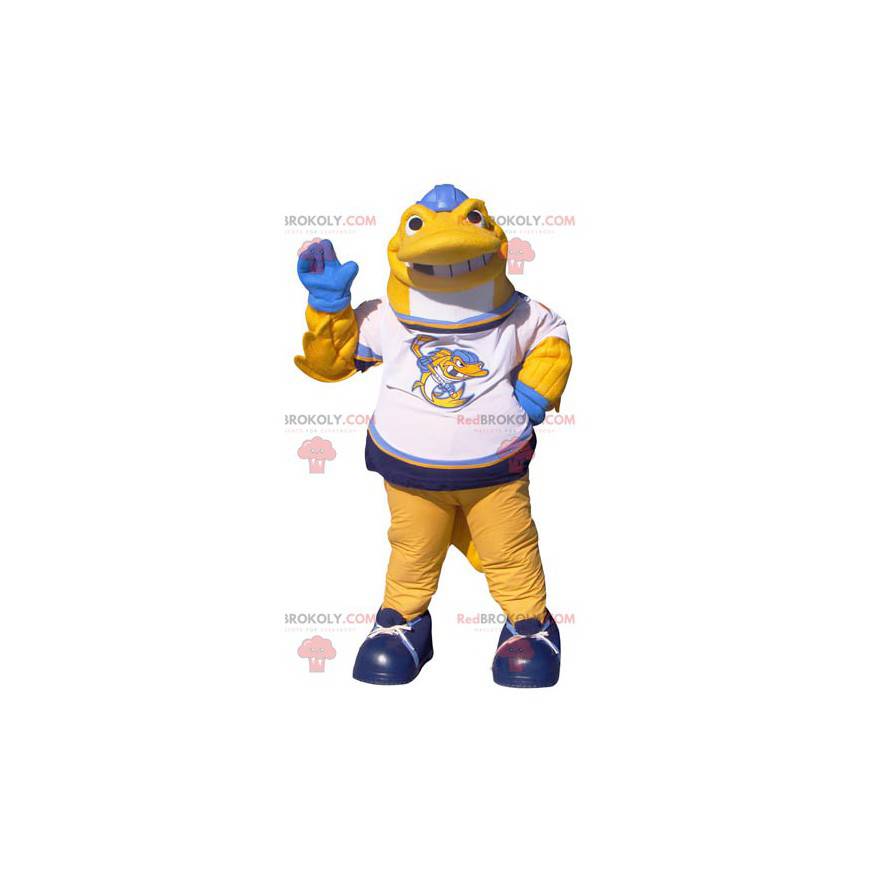 Mascot yellow white and blue fish - Redbrokoly.com