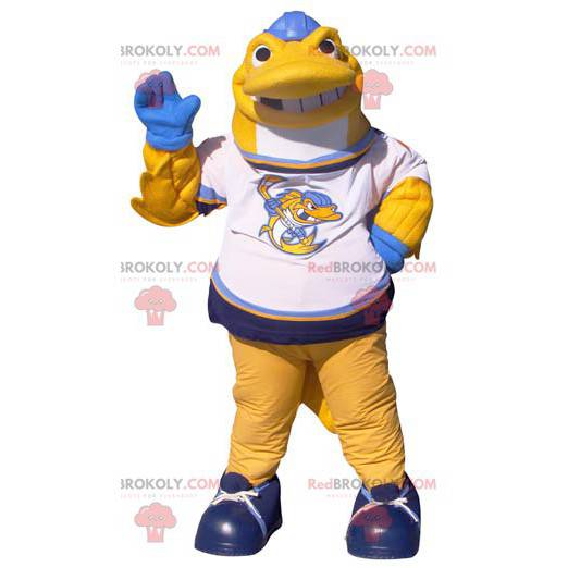 Maskot gul hvid og blå fisk - Redbrokoly.com