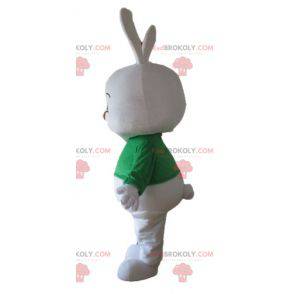 Grande mascotte di coniglio bianco con una maglietta verde -