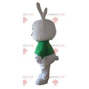 Mascotte de gros lapin blanc avec un t-shirt vert -