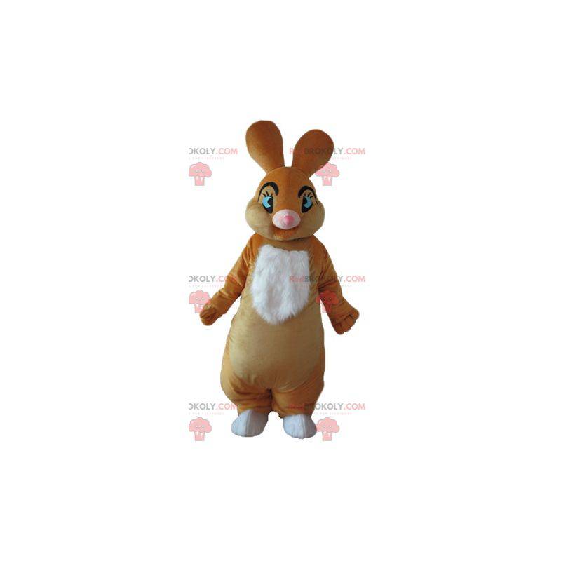 Mascote coelho marrom e branco macio e elegante - Redbrokoly.com