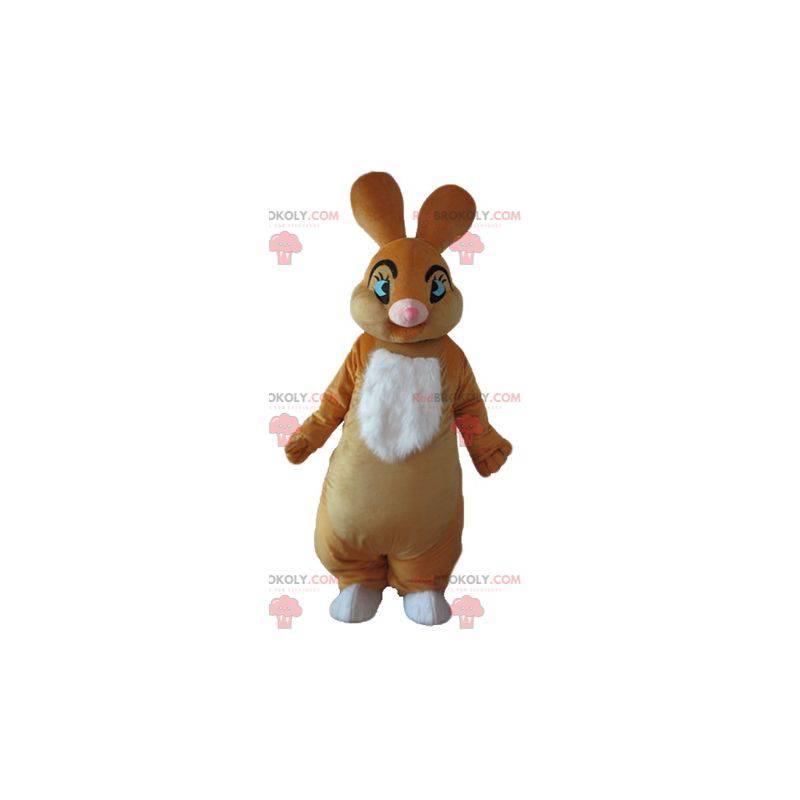 Mascotte de lapin marron et blanc doux et élégant -