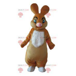 Mascote coelho marrom e branco macio e elegante - Redbrokoly.com