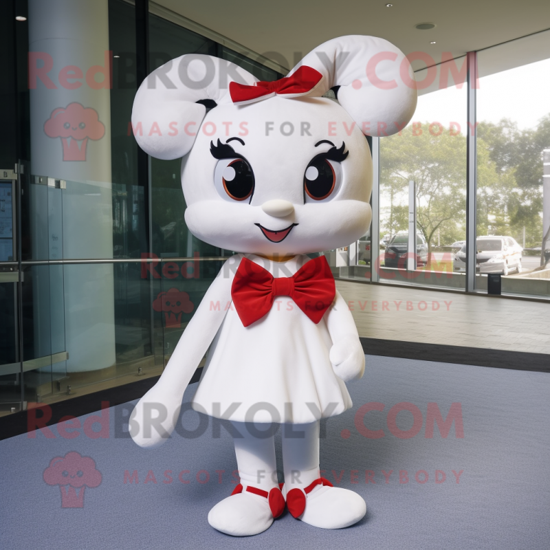 White But mascot costume character dressed with a Mini Dress and Bow ties