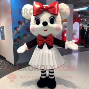 White But mascot costume character dressed with a Mini Dress and Bow ties