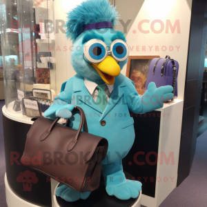 Teal Hens mascot costume character dressed with a Suit and Handbags