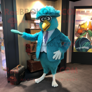Teal Hens mascot costume character dressed with a Suit and Handbags