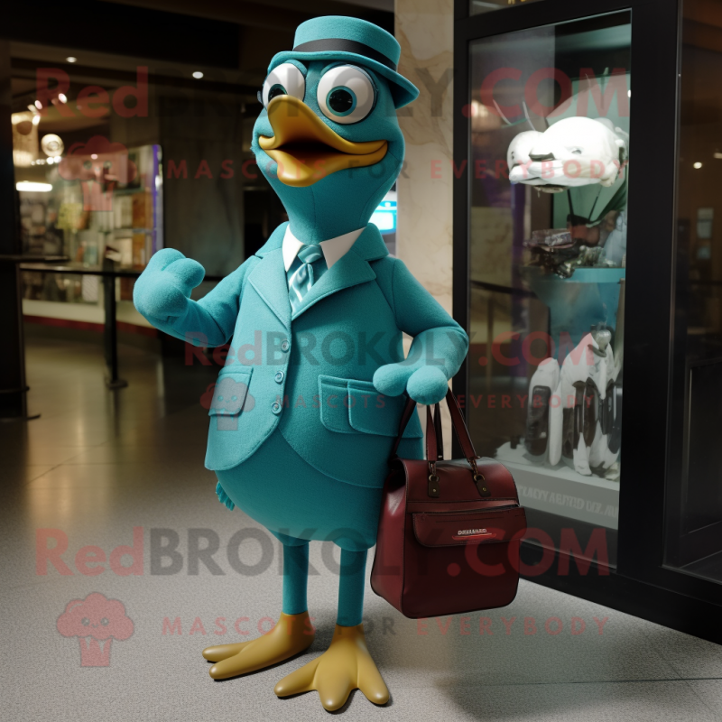 Teal Hens mascot costume character dressed with a Suit and Handbags