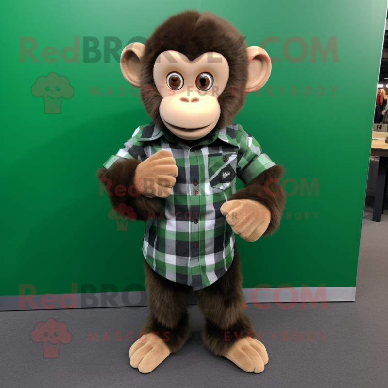 Forest Green Capuchin Monkey mascot costume character dressed with a Flannel Shirt and Smartwatches