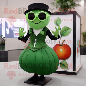Forest Green Apple mascot costume character dressed with a Ball Gown and Sunglasses