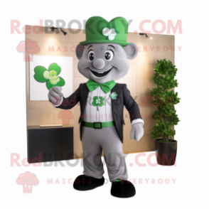 Gray Four Leaf Clover mascot costume character dressed with a Suit Pants and Brooches