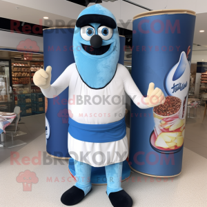 Blue Falafel mascot costume character dressed with a Board Shorts and Belts