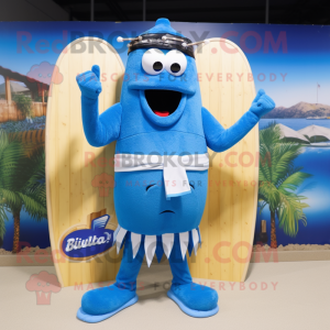 Blue Falafel mascot costume character dressed with a Board Shorts and Belts