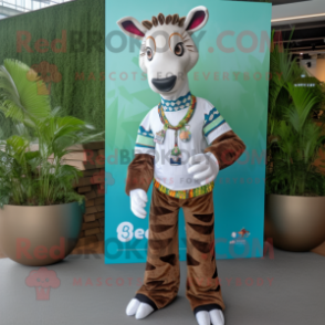 White Okapi mascot costume character dressed with a Jumpsuit and Brooches