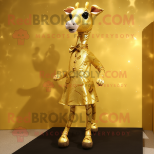 Guld giraf maskot kostume...