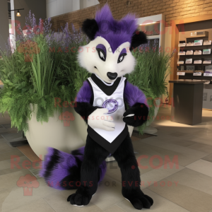 Lavender Skunk mascot costume character dressed with a V-Neck Tee and Ties