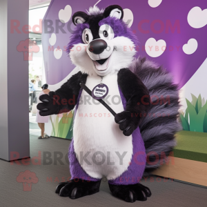 Lavender Skunk mascot costume character dressed with a V-Neck Tee and Ties