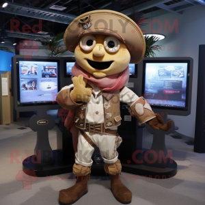 Beige Pirate mascot costume character dressed with a Moto Jacket and Hat pins