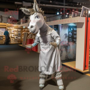 Silver Donkey mascot costume character dressed with a Wrap Dress and Earrings