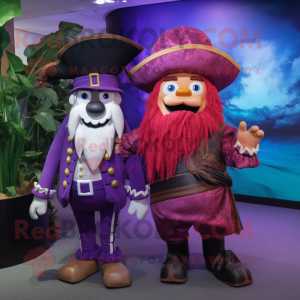 Purple Pirate mascot costume character dressed with a Evening Gown and Watches