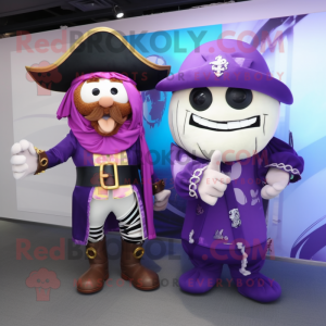 Purple Pirate mascot costume character dressed with a Evening Gown and Watches