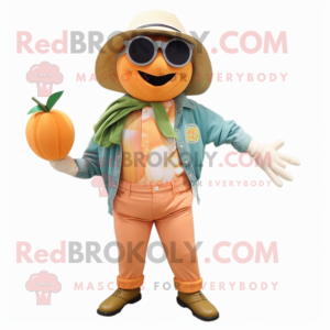 Peach Scarecrow mascot costume character dressed with a Capri Pants and Sunglasses