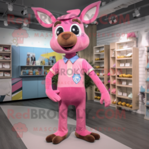 Pink Deer mascot costume character dressed with a Boyfriend Jeans and Bow ties