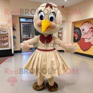 Beige Turkey mascot costume character dressed with a Maxi Skirt and Bow ties