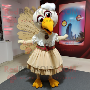 Beige Turkey mascot costume character dressed with a Maxi Skirt and Bow ties
