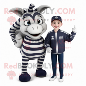 Navy Zebra mascot costume character dressed with a Sweatshirt and Watches