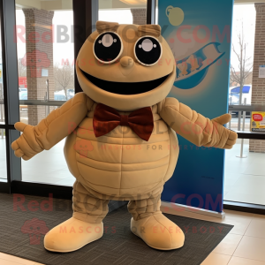 Tan Goulash mascot costume character dressed with a Turtleneck and Bow ties