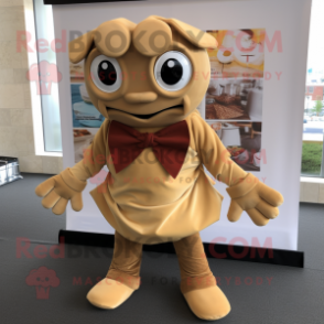 Tan Goulash mascot costume character dressed with a Turtleneck and Bow ties