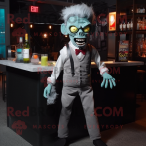 Gray Zombie mascot costume character dressed with a Cocktail Dress and Pocket squares