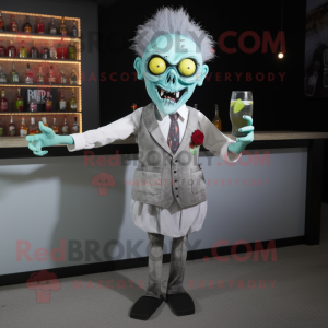 Gray Zombie mascot costume character dressed with a Cocktail Dress and Pocket squares