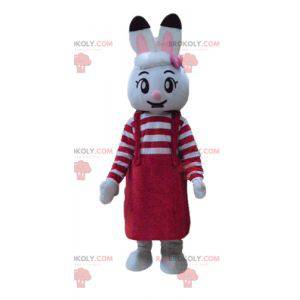 Mascotte di coniglio bianco con un vestito rosso -