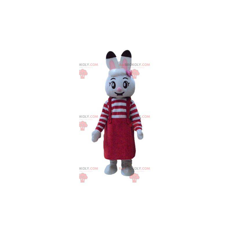 Wit konijn mascotte met een rode jurk - Redbrokoly.com