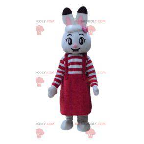 Mascotte de lapin blanche avec une robe rouge - Redbrokoly.com