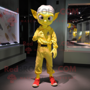Lemon Yellow Vampire mascot costume character dressed with a Cargo Pants and Anklets