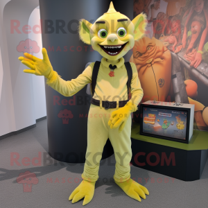 Lemon Yellow Vampire mascot costume character dressed with a Cargo Pants and Anklets