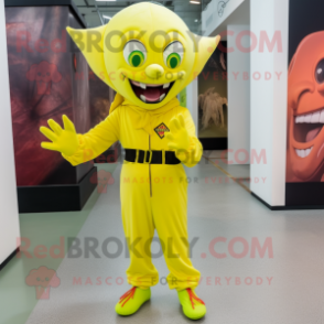 Lemon Yellow Vampire mascot costume character dressed with a Cargo Pants and Anklets