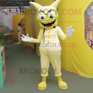 Lemon Yellow Vampire mascot costume character dressed with a Cargo Pants and Anklets