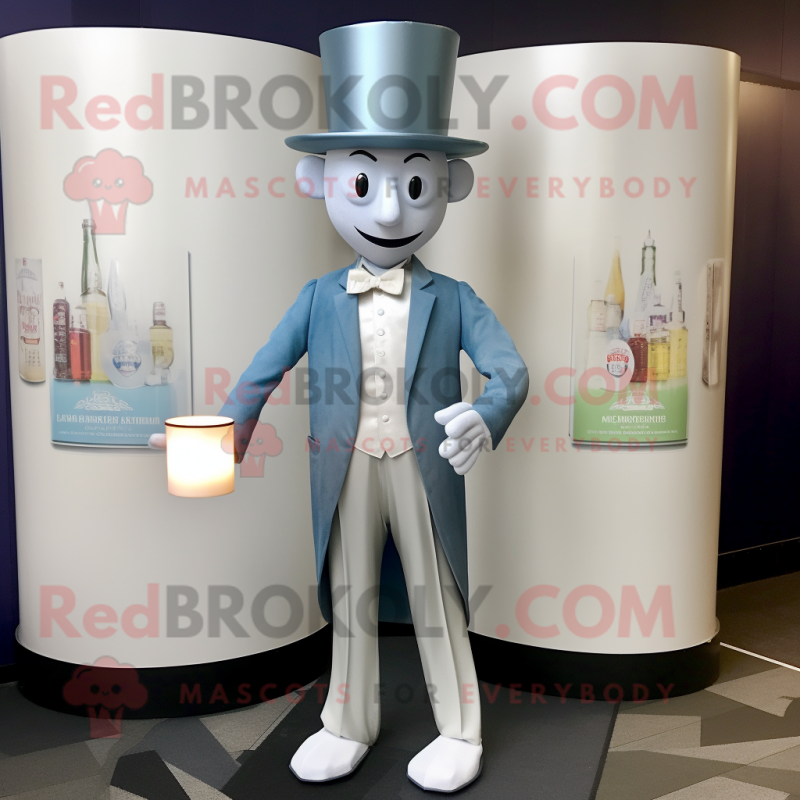 Silver Scented Candle mascot costume character dressed with a Dress Pants and Hats Silver Scented Candle mascot costume character dressed with a Dress Pants and Hats